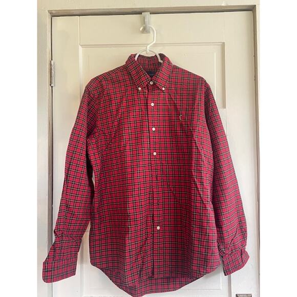 Ralph‎ Lauren Mens Size Medium Button-Down Red Plaid Shirt 100% Cotton - Picture 1 of 6